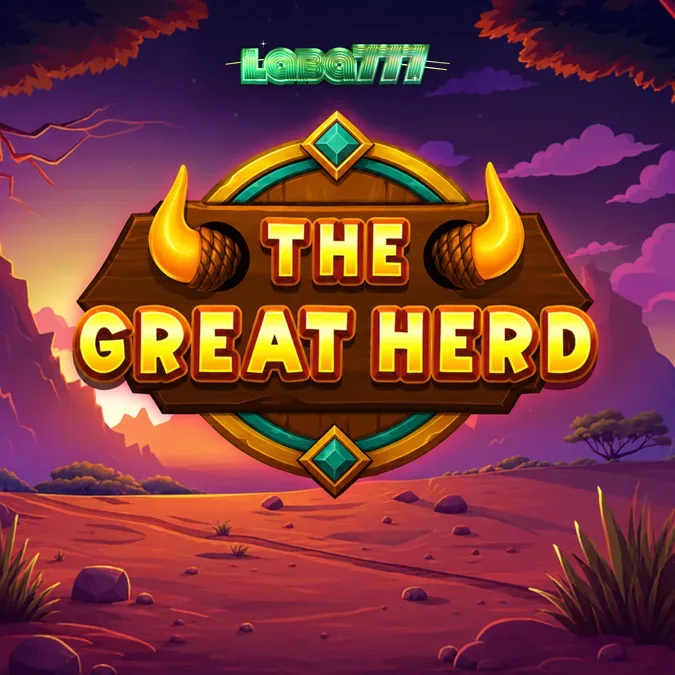 Tampilan visual permainan slot The Great Herd dengan tema sabana Afrika